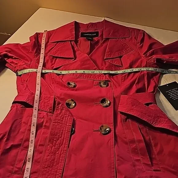 London Fog raspberry mid length trench coat size small - Picture 10 of 14